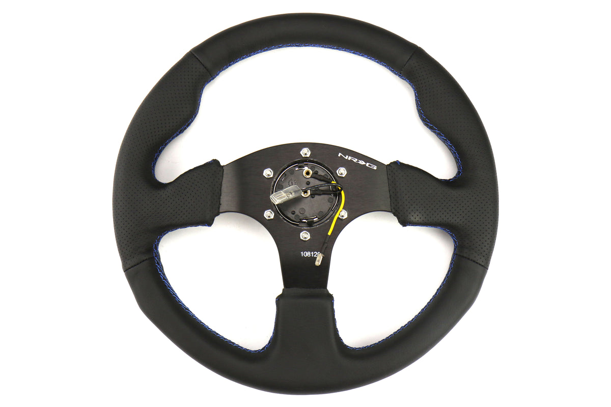 NRGRST-012R-BL NRG Race Style Premium Leather Steering Wheel 320mm w/ Blue Stitching - Universal,
