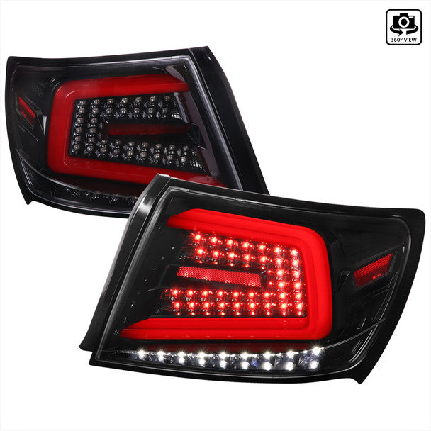SCDLT-WRX084BKLED-SQ-TM Sped D Tuning LED Sequential Turn Signal Tail Lights Glossy Black Housing w/Clear Lens and Red Bar  - 2008-2014 Subaru WRX/STI Sedan,